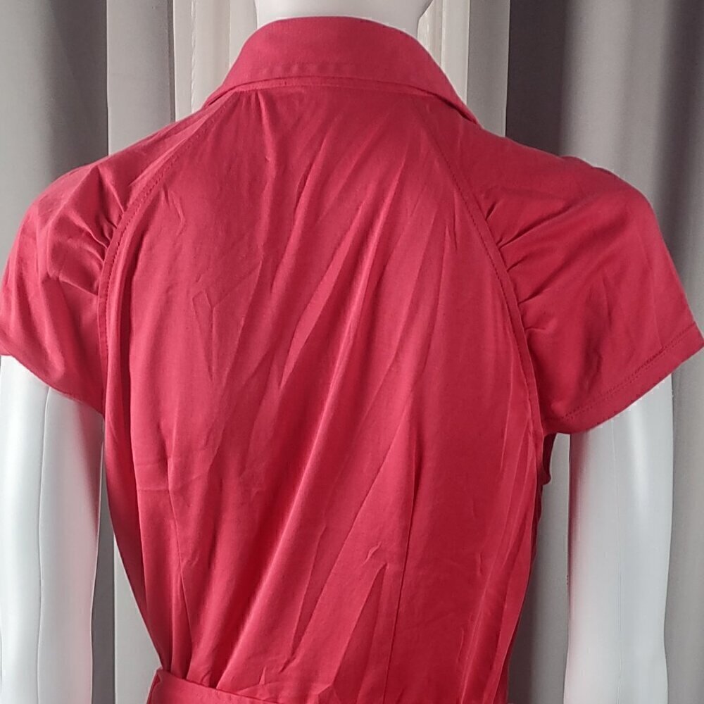 Migaino Womens 100% Cotton Pink/Coral Belted Midi Dress Size 42 (About A Size 6) - Picture 4 of 11